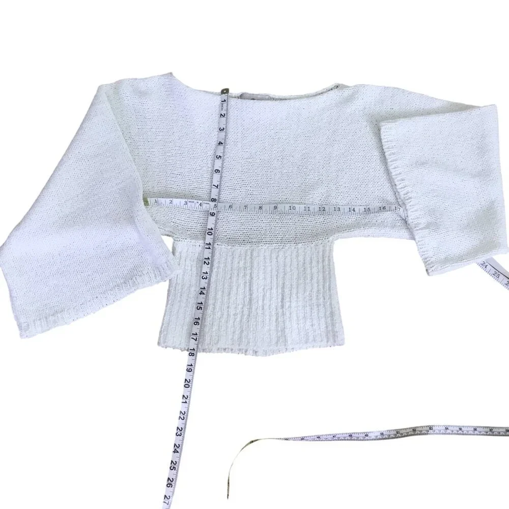 MARISA MINICUCCI White Boat Neck Bell Sleeve Minimalist Italian Knit Top M - Picture 4 of 8